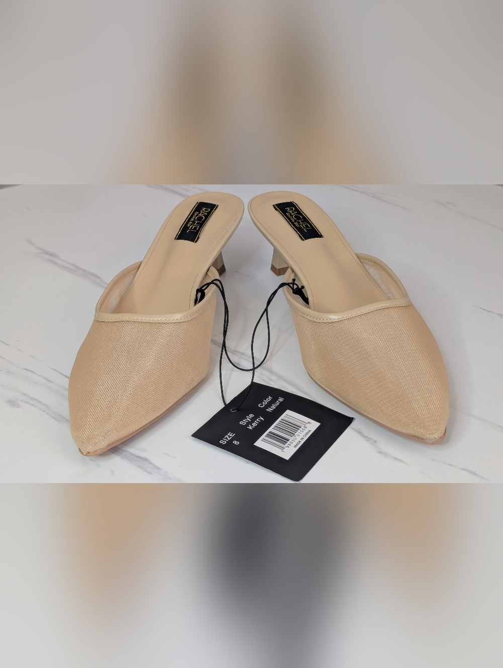 Rachel Roy Kerry Mule Heels Size 8 Nude Natural Pointed Toe Kitten Heel NWT